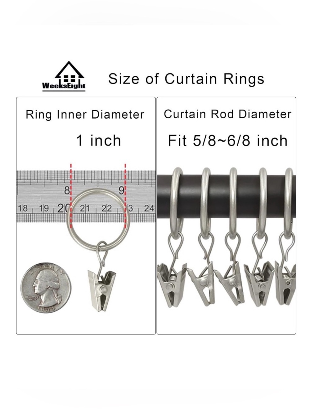 BNWT 44 PCS SILVER CURTAIN ROD RINGS FOR CURTAINS OR BABY CLOTHES ORGANIZING - Picture 3 of 11
